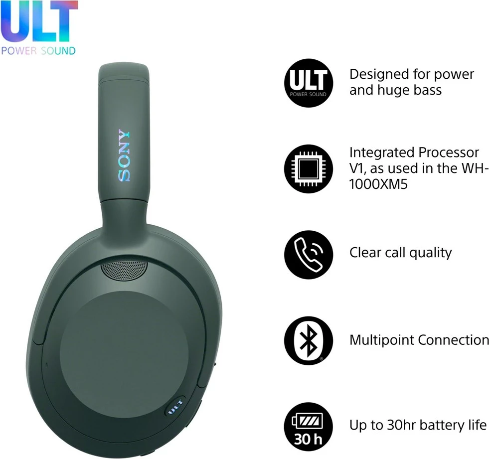Brezžične Bluetooth slušalke Sony ULT WEAR WHULT900NH, odprava šuma, zelene