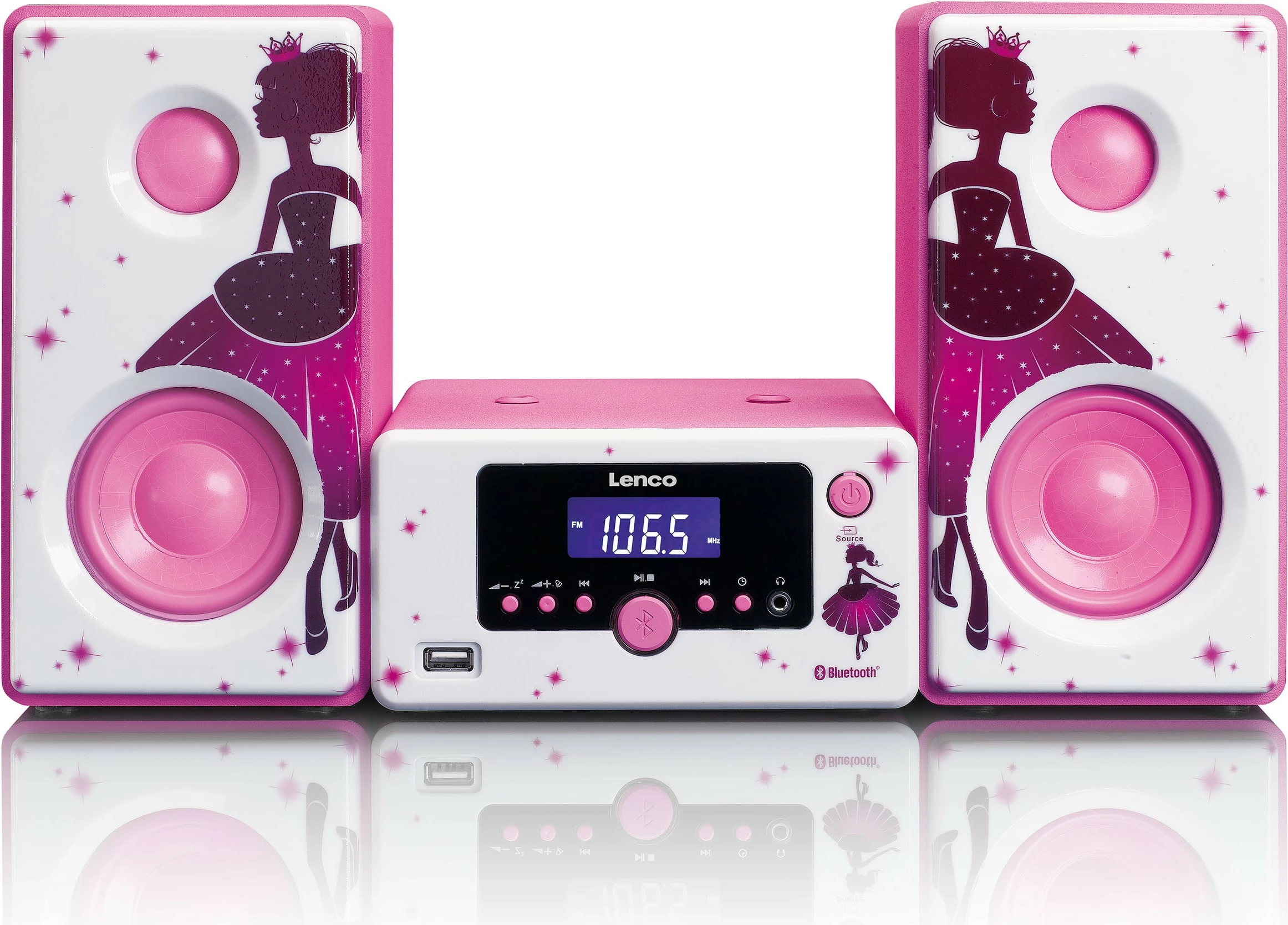 Zvočniki Lenco MC-020 Princess, Bluetooth, USB, 10W, roza/bela