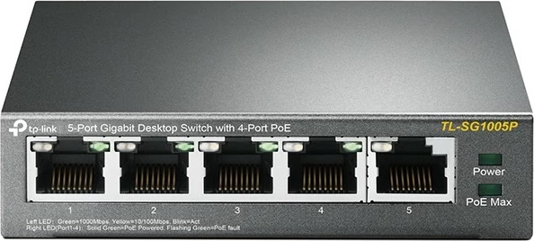 Nepupravljiv switch s PoE TP-LINK TL-SG1005P, 5 gigabit portov, 4 PoE, namizni