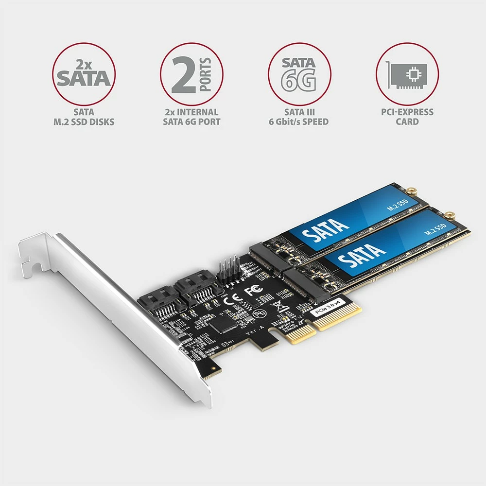 Razširitvena kartica AXAGON PCES-SA4M2, 2x SATA 6G + 2x M.2 B-key SATA, PCIe, črna