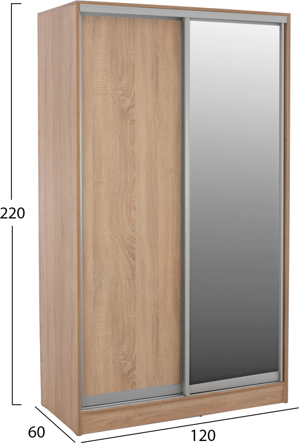 Drsna omara iz melamina ADLER 120x60x220 cm z dvema vratoma v sonama barvi z ogledalom FH2460.01