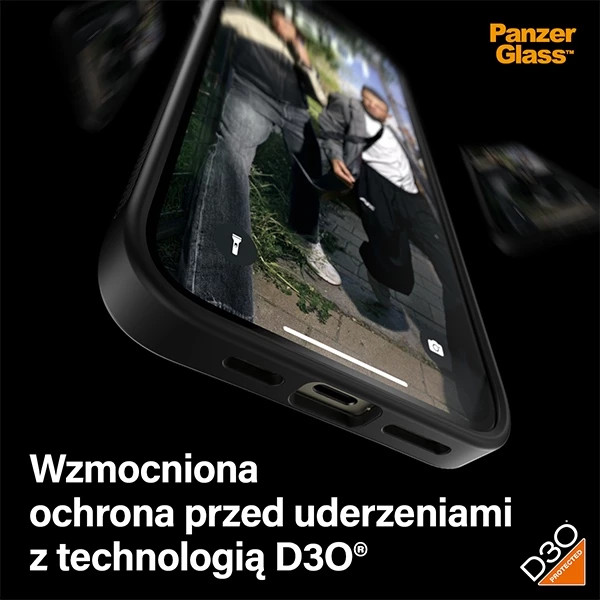 Ovitek za telefon PanzerGlass ClearCase za iPhone 15 Plus / 14 Plus, D3O, prozoren in črn