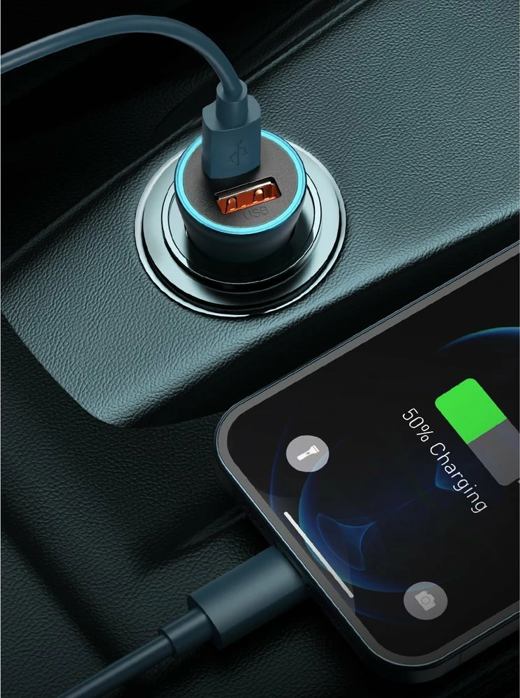 Avtopolnilec, 40 W, 2 vrata USB/USB-C, z USB-C na Lightning kablom, siv — Baseus Golden Contactor Pro