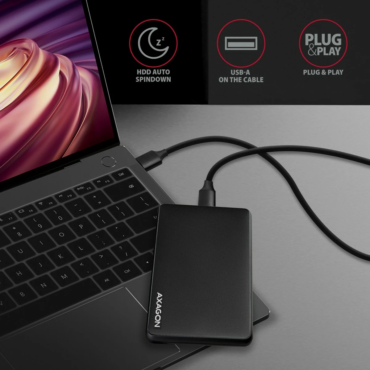 Zunanje ohišje za 2,5" HDD/SSD AXAGON EE25-SL, USB 3.2 Gen1, črno Zunanje ohišje za 2,5" HDD/SSD AXAGON EE25-SL, USB 3.2 Gen1, črno
