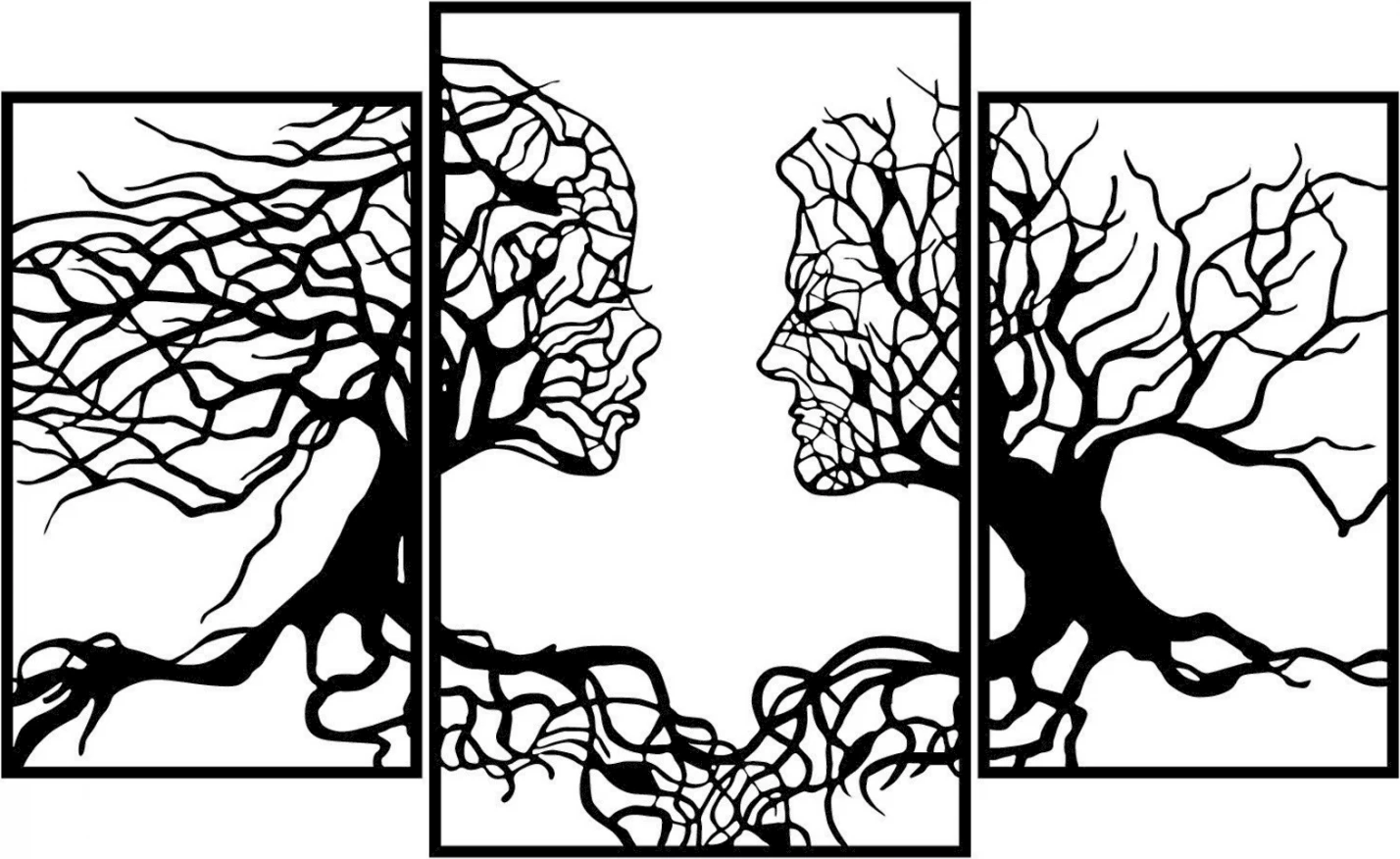 Stenska dekoracija 100% kovinsko črno drevo s človeškimi obrazi 116x71 FH7211