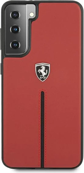 Ovitek Ferrari Off Track za Samsung Galaxy S21+, naravno usnje, rdeč