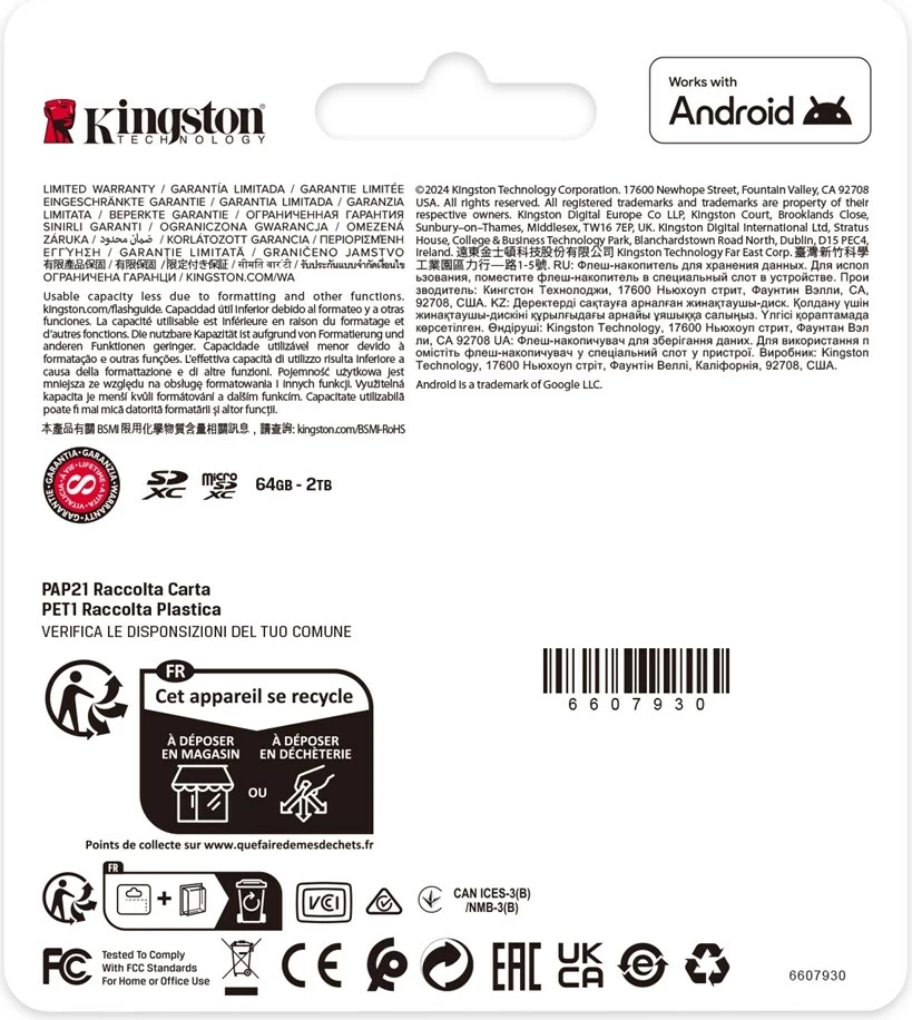 Kartica microSDXC Kingston Canvas Select Plus Gen3 1 TB s adapterjem, črna