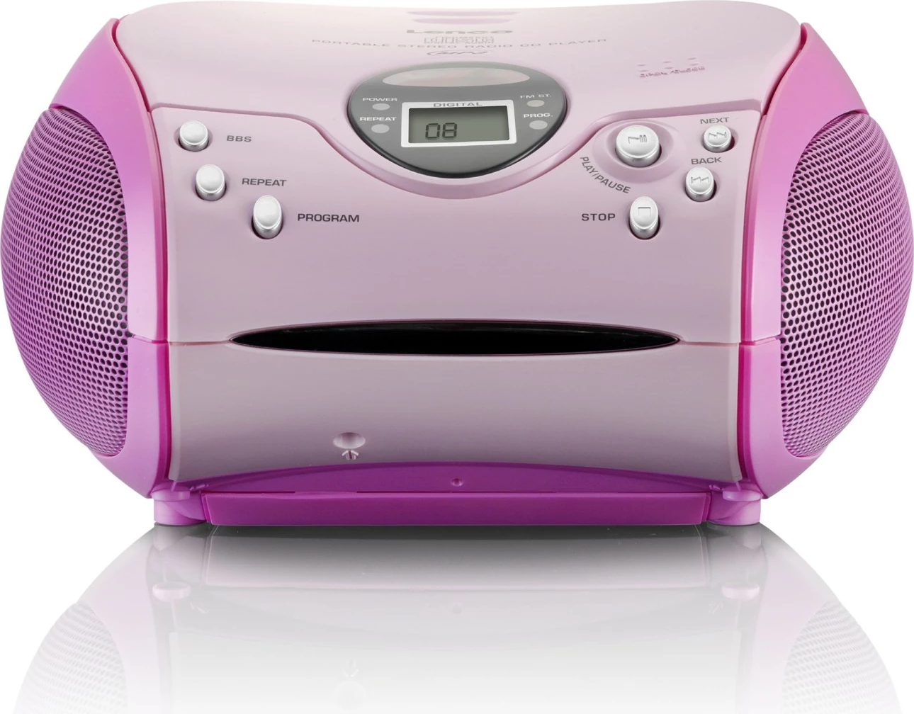Prenosen zvočni sistem Lenco SCD-24, vgrajen zaslon, izhod za slušalke, FM radio, rožnat Prenosen zvočni sistem Lenco SCD-24, vgrajen zaslon, izhod za slušalke, FM radio, rožnat