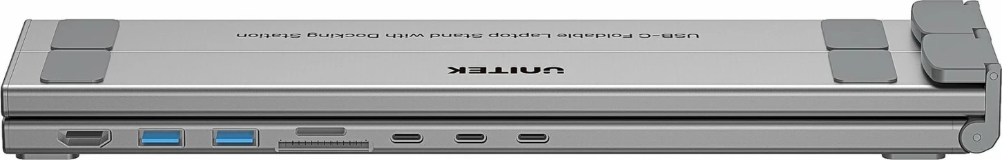 Nastavljivo stojalo za prenosnik z vgrajenim hubom HDMI/PD/SD, Unitek, srebrno