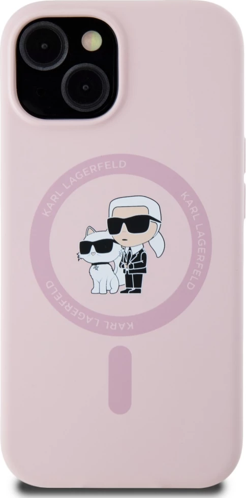 Ovitek iz silikona Karl Lagerfeld Karl&Choupette MagSafe za iPhone 15 Plus, roza