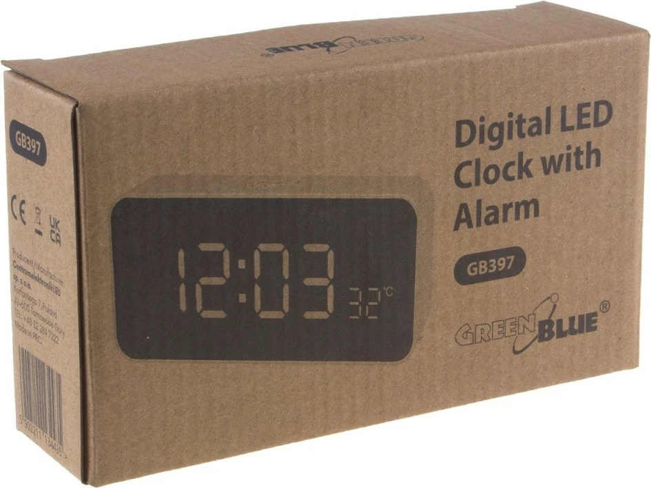 Digitalna alarmna ura z merilcem temperature, GreenBlue GB397, bela