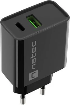 Stenski polnilec Natec Ribera NUC-2062, 20W, 1x USB-A + 1x USB-C, črn