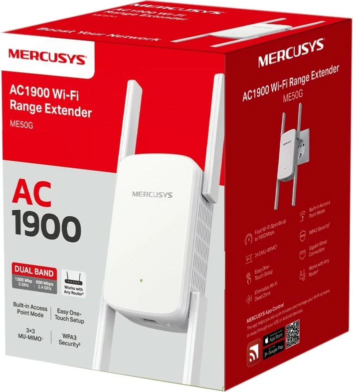 Povečevalec WiFi TP-LINK Mercusys ME50G, AC1900, Dual Band, bel