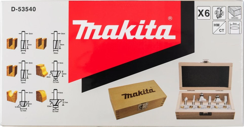 Set rezkarjev za les 6 kosov, Makita, 8 mm gred
