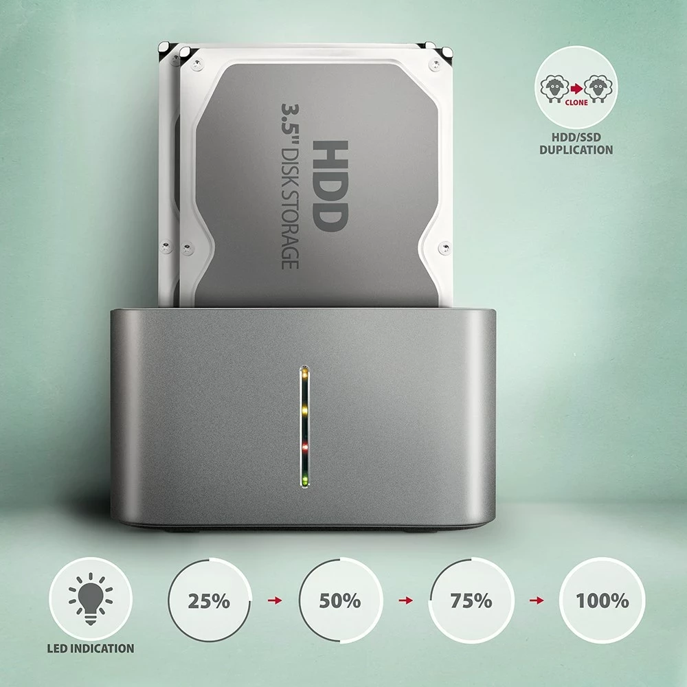 Doks za diske AXAGON ADSA-DC, USB 3.2 Gen 1, 2x SATA 6G, siv Doks za diske AXAGON ADSA-DC, USB 3.2 Gen 1, 2x SATA 6G, siv