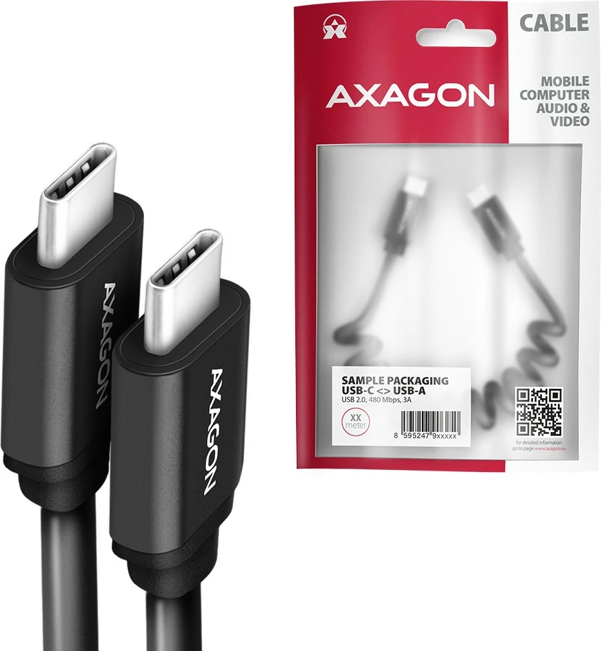 Kabel USB-C na USB-C, AXAGON BUCM-CM20TB Twister, 1,1 m, črn Kabel USB-C na USB-C, AXAGON BUCM-CM20TB Twister, 1,1 m, črn