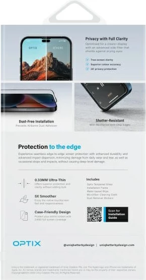 Zaščitno steklo z zasebnostnim filtrom UNIQ Optix Privacy za iPhone 16 Plus, 6,7"