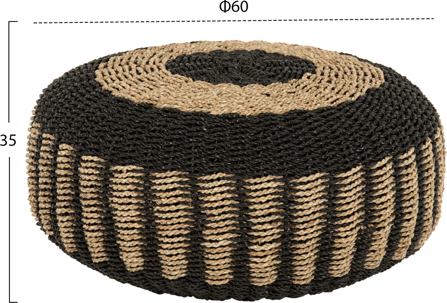 Stolček-pouf SARONI FH7851.02 iz morske trave v naravni-črni barvi Φ60x35Hcm