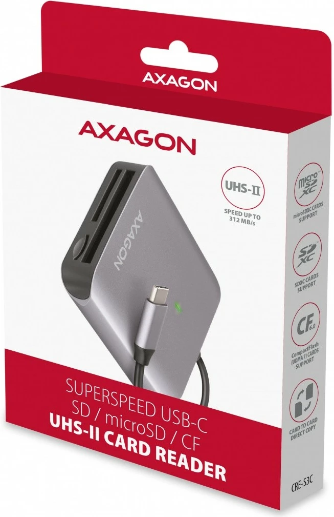Bralnik kartic AXAGON CRE-S3C, USB-C, 3 reže, aluminij, siv Bralnik kartic AXAGON CRE-S3C, USB-C, 3 reže, aluminij, siv