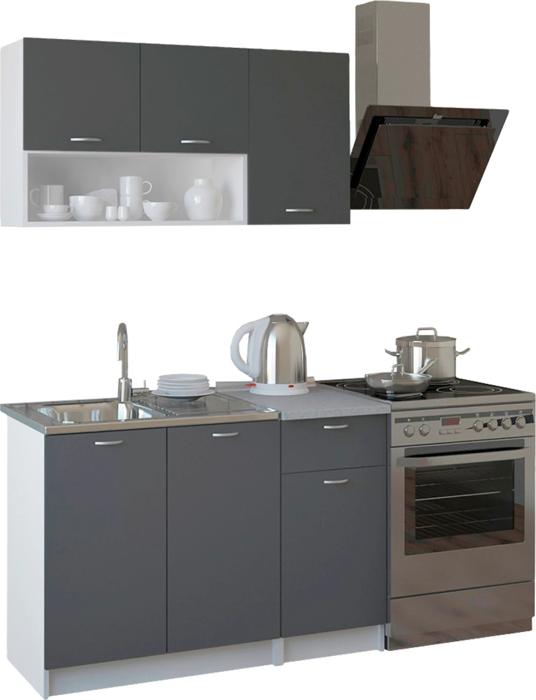 Kuhinjska kompozicija JADIEL FH2440.10 siva melamin z belo delovno površino 120x46-29,2 cm