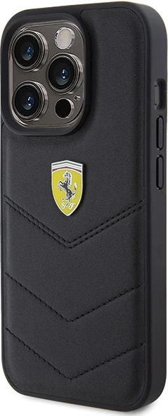 Ovitek Quilted z metalnim logotipom za iPhone 15 Pro, črn — Ferrari