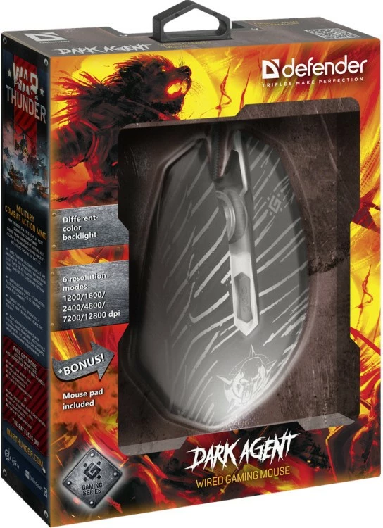 Gaming miška Defender DARK AGENT GM-590L, z žico, 12800 dpi, črna