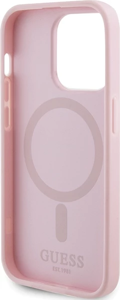 Ovitek za telefon Saffiano MagSafe za iPhone 14 Pro Max, roza, Guess GUHMP14XPSAHMCP