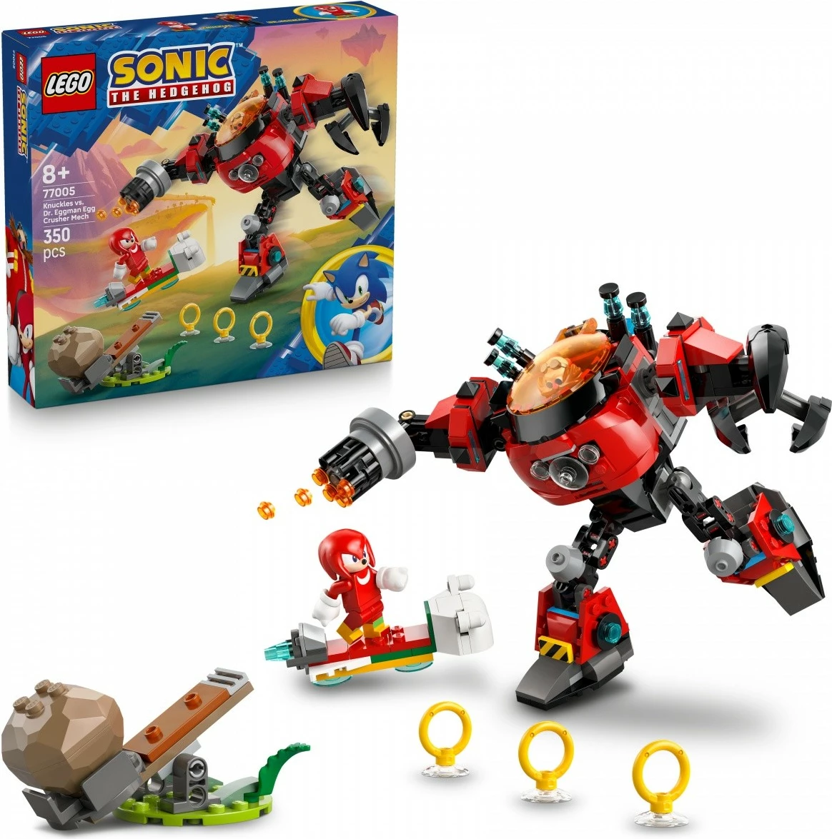 Gradbeni set, Knuckles proti Dr. Eggman v Egg Crusher Mech (350 kosov) - LEGO Sonic the Hedgehog 77005