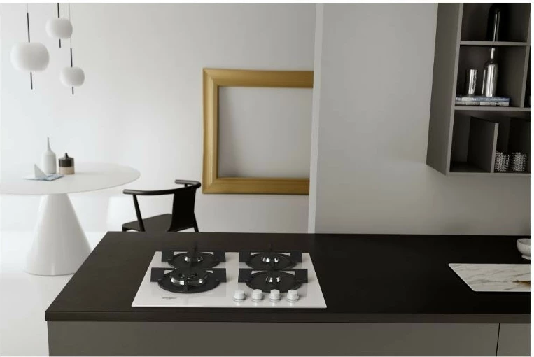 Plinska kuhalna plošča Whirlpool AKT625WH, 4 kuhališča, steklo, bela