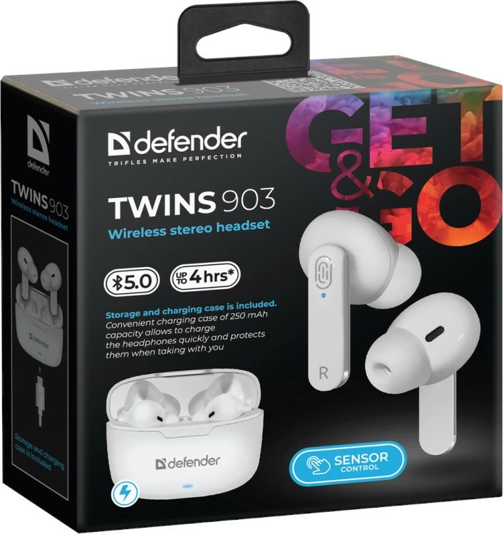 Brezžične slušalke, Defender TWINS 903, Bluetooth, bele