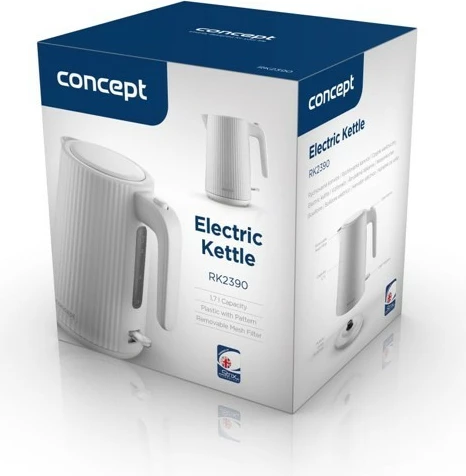 Električni čajnik 1,7 L, 2200 W, plastičen, bel, Concept RK2390