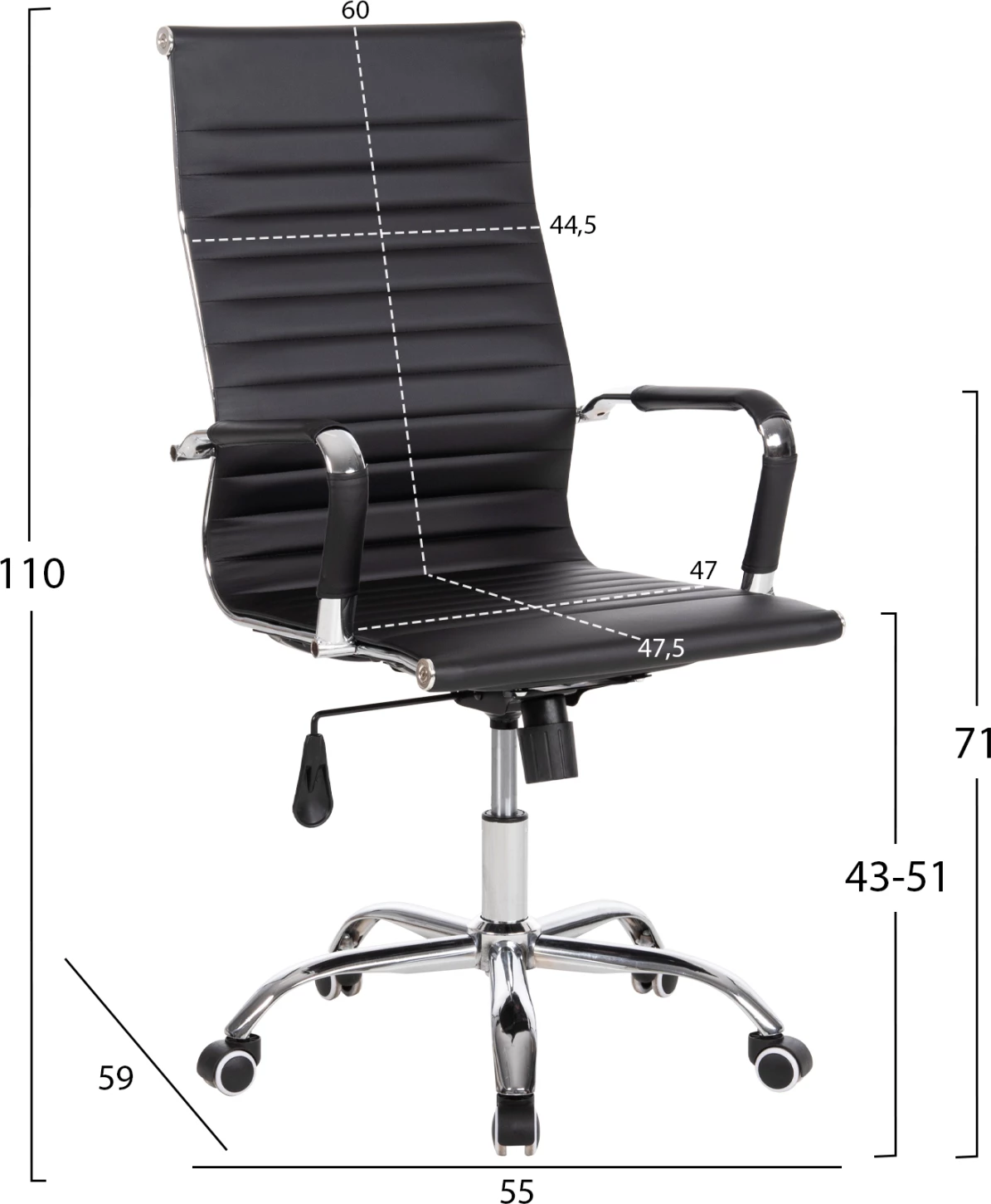 Pisarniški stol za vodje BOSS FH1059.31 črn PU-kromiran kovinski okvir in podstavek 54x57x110Hcm