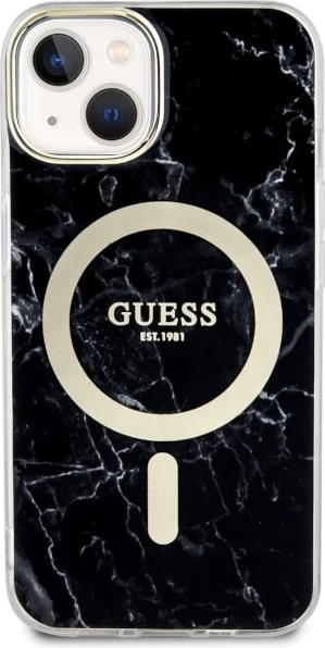 Zaščitni ovitek z marmornim vzorcem MagSafe, Guess, za iPhone 14 6,1", črn