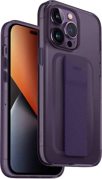 Zaščitni ovitek z držalom UNIQ Heldro Mount za iPhone 14 Pro, s trakom FlexGrip, pokrov kamere, vijoličen