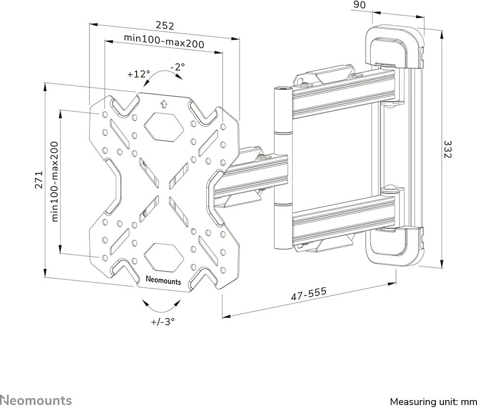 Stenski nosilec za zaslone do 55", Neomounts WL40S-850BL12, 100 x 100 mm - 200 x 200 mm, jeklo, črn Stenski nosilec za zaslone do 55", Neomounts WL40S-850BL12, 100 x 100 mm - 200 x 200 mm, jeklo, črn