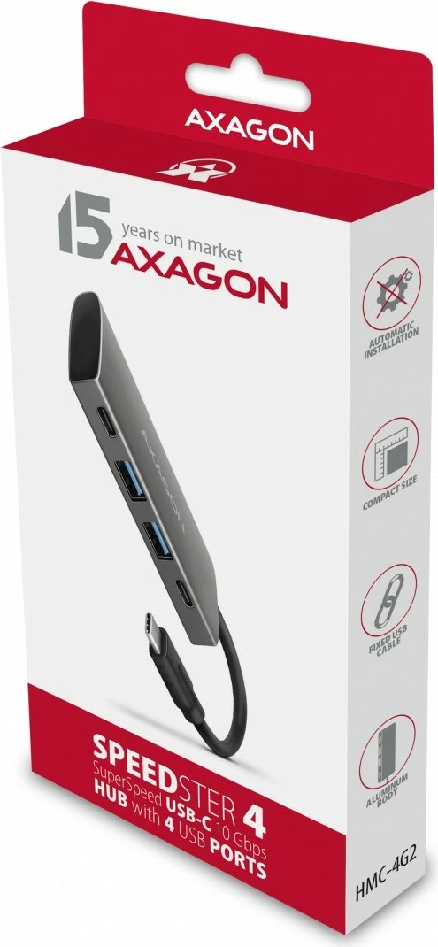 Razdelilec USB AXAGON HMC-4G2, 4 vrata (2x USB-A, 2x USB-C), USB 3.2 Gen 2, kabel USB-C 13 cm, črno/siv Razdelilec USB AXAGON HMC-4G2, 4 vrata (2x USB-A, 2x USB-C), USB 3.2 Gen 2, kabel USB-C 13 cm, črno/siv