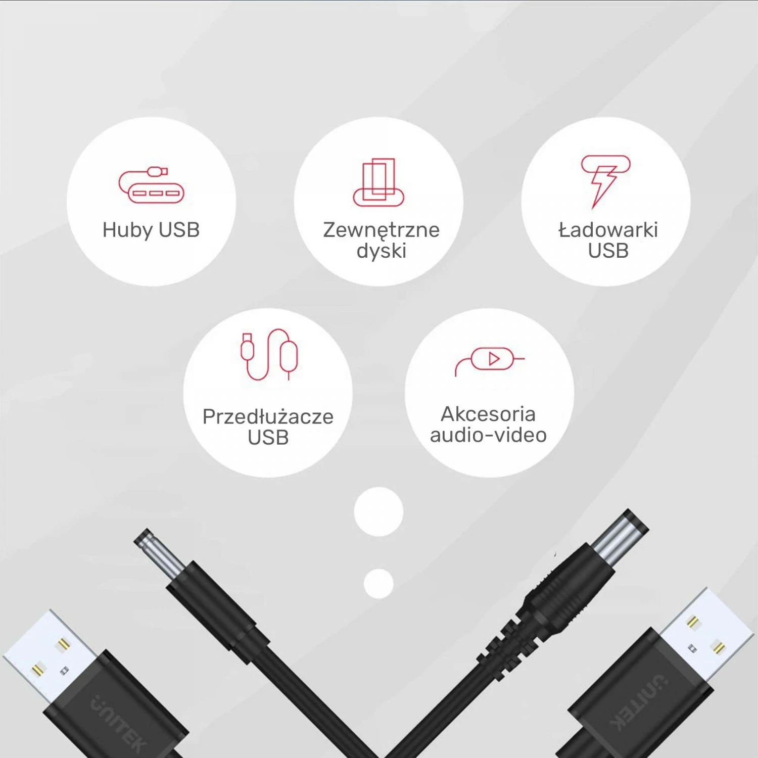 Napajalni kabel USB - DC 3,5/1,35 mm, 100 cm, črno Unitek