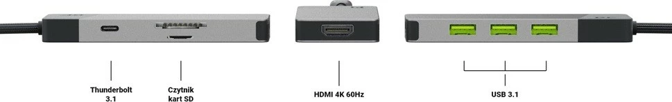 Hub adapter z 3x USB 3.1, HDMI 4K 60Hz, USB-C PD 85W, Green Cell HUBGC01, črno/srebrn