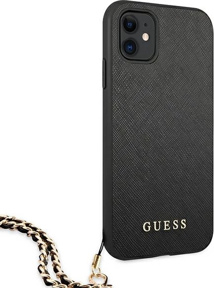 Ovitek Saffiano z verigo Guess za iPhone 11/XR 6,1", črn