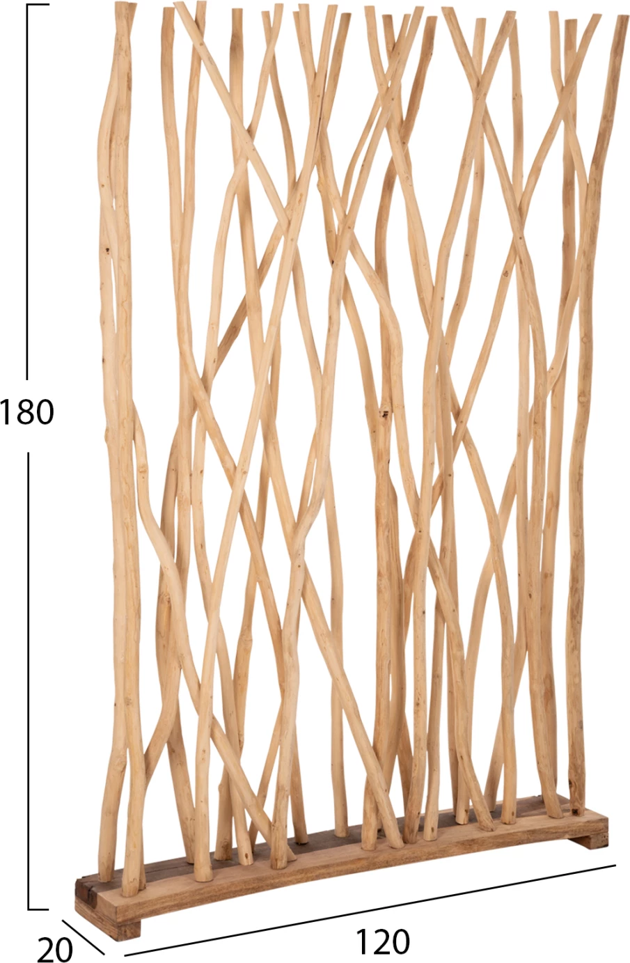 Pregrada za sobo FH9521 iz masivnih teak vej v naravni barvi 120Χ20Χ180Hcm