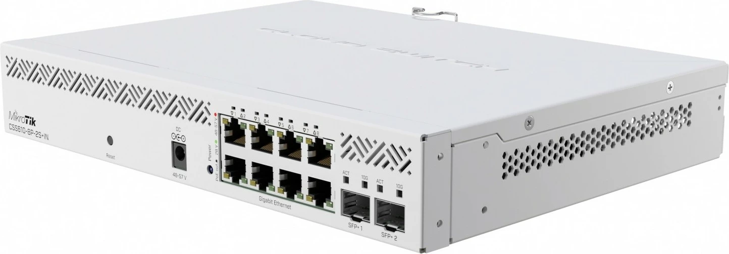 Upravljan stikalo MikroTik CSS610-8P-2S+IN, 8 Gigabit vrat, 2 SFP+ vrat, belo