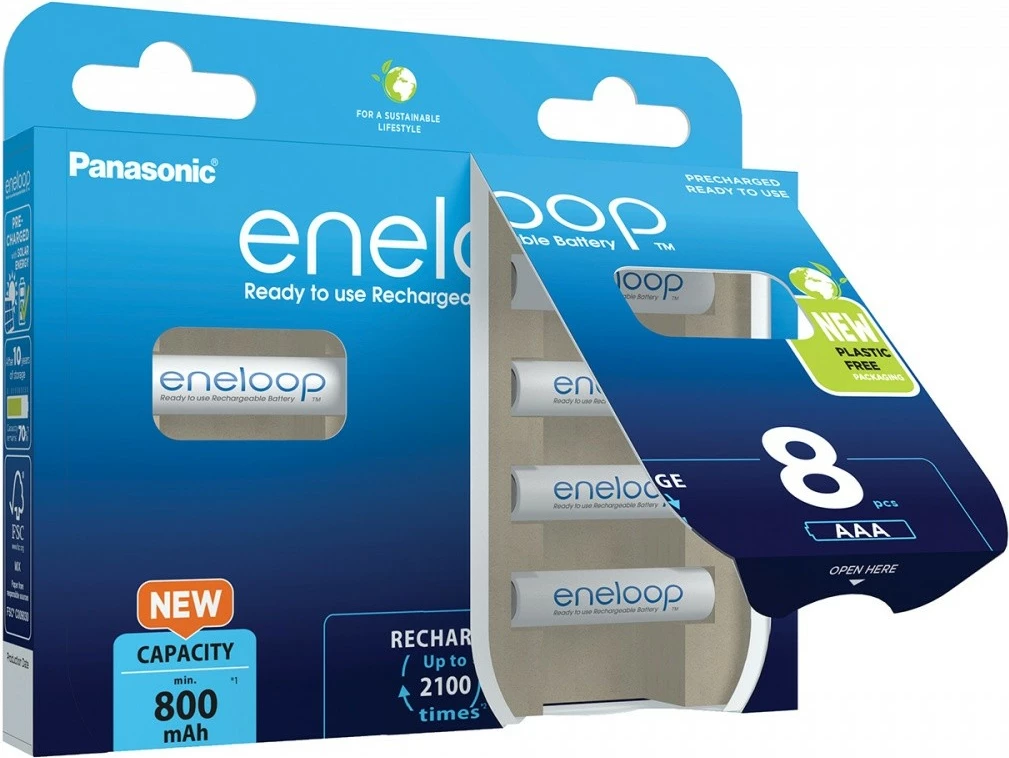 Polnilne baterije AAA Eneloop Panasonic, 800 mAh, 8 kos
