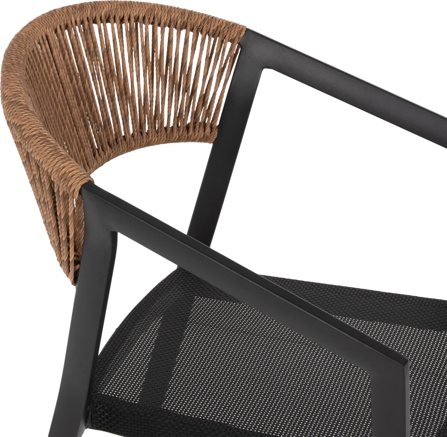 Stol iz aluminija FH5891.05 črni okvir in tekstilna tkanina - naslon iz bež ratana 57,5x59x81,5Hcm