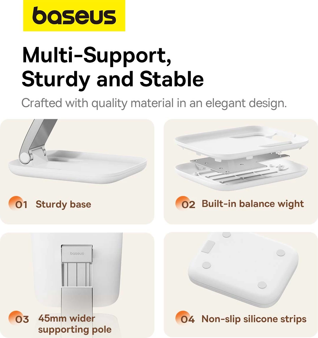 Držalo za tablico, zložljivo, belo Baseus BS-HP009 Seashell Series