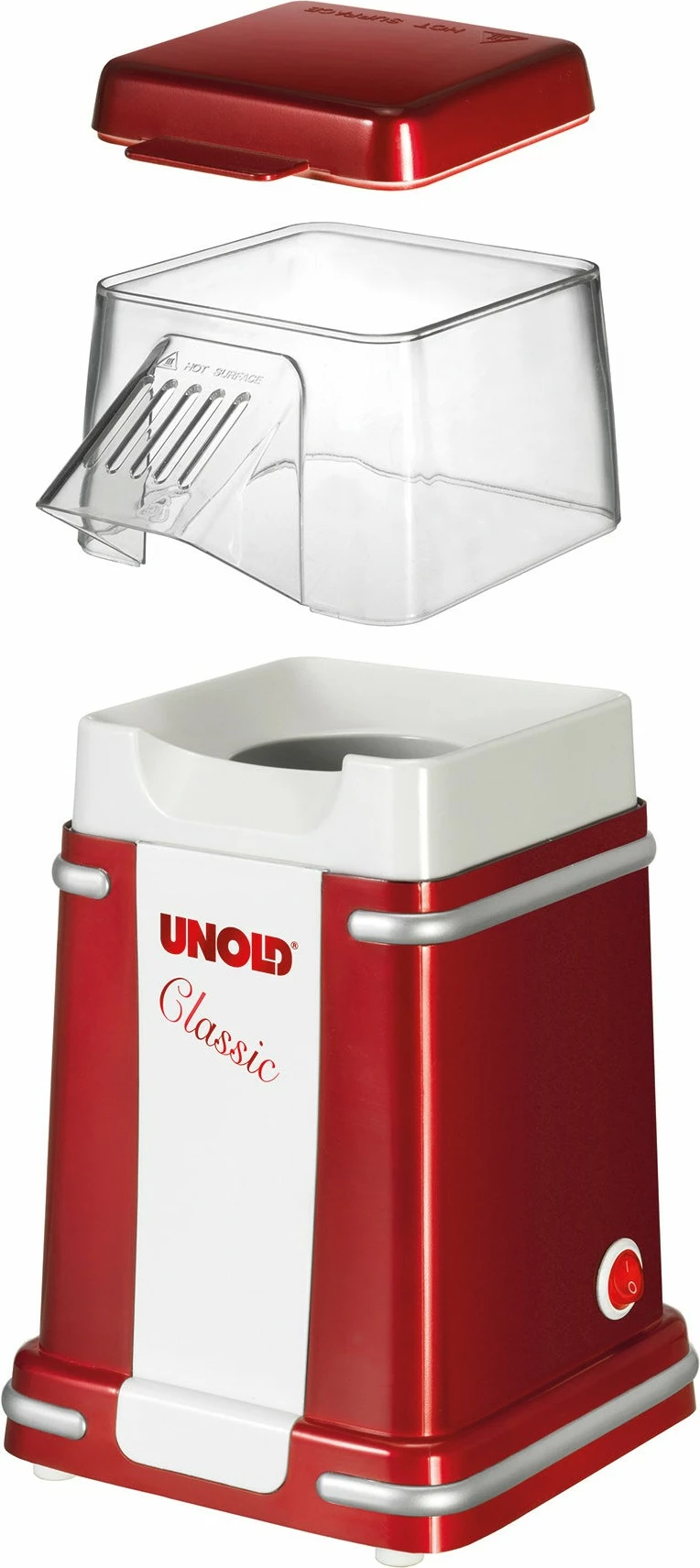 Klasčen aparat za pokovko UNOLD 48525 Popcornmaker Classic, 900 W, rdeče/belo/srebrn