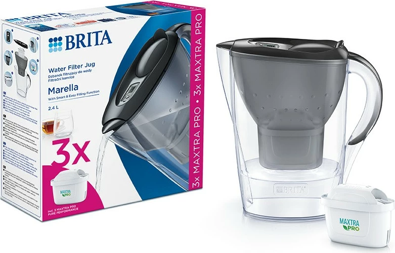 Filtrirni vrč za vodo 2,4 L, 3 filtri MAXTRA PRO Pure Performance, Brita Marella, grafit