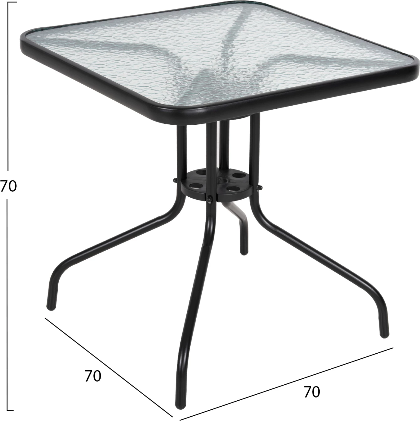 Zunanji kvadratni miza FIGO FH5036.03 iz črnega kovinsko-steklenega materiala 70Χ70Χ70H cm