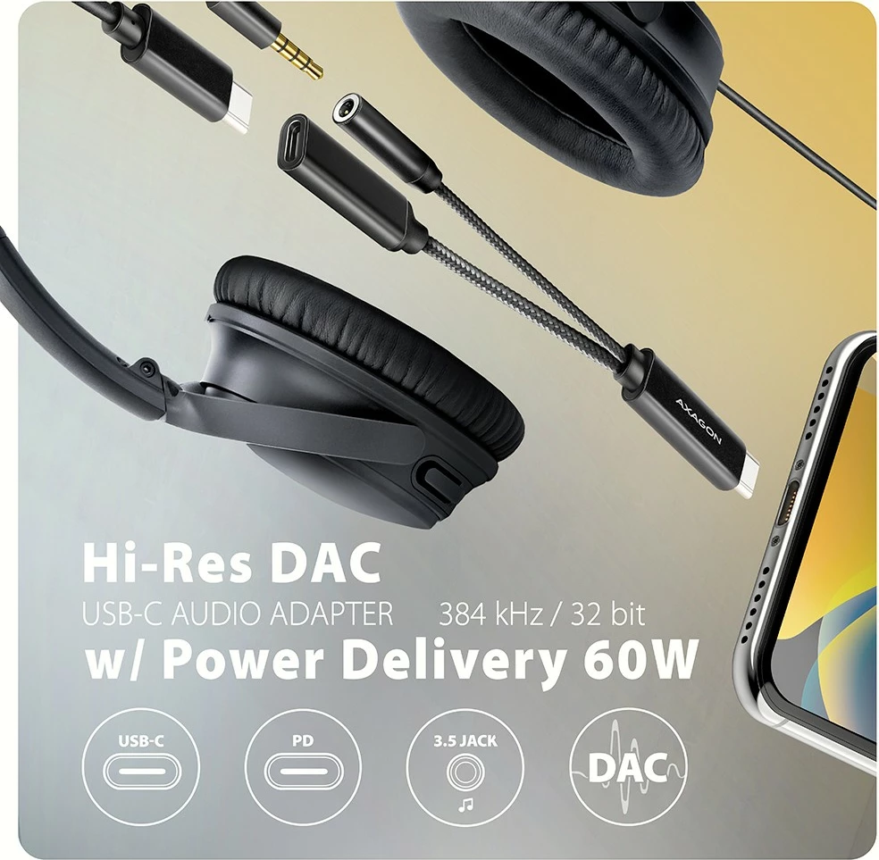 Zunanja zvočna kartica AXAGON ADA-HCPD, USB-C, DAC 32-bit, 384 kHz, PD 60 W, črna Zunanja zvočna kartica AXAGON ADA-HCPD, USB-C, DAC 32-bit, 384 kHz, PD 60 W, črna