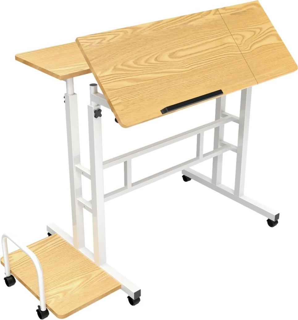 Mobilna miza z nastavljivo višino Maclean MC-124 W, 67–115 cm, 80x60 cm, 50 kg, bela/les