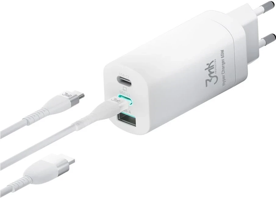 Polnilec 3MK Hyper Charger GaN, 65 W, bel